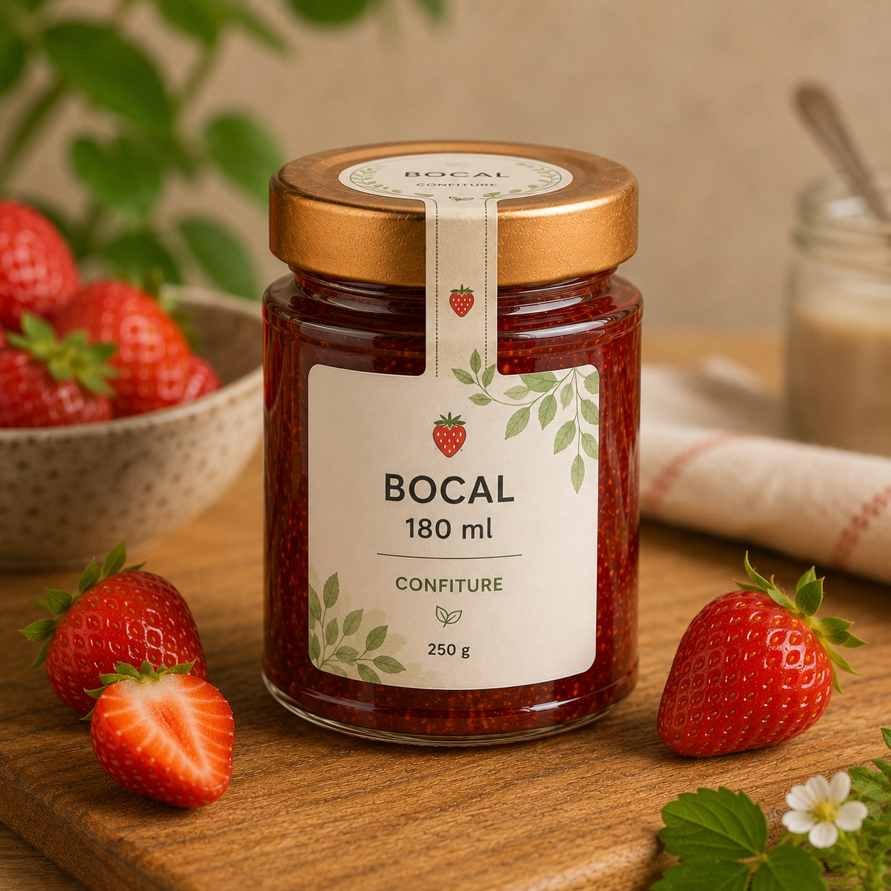 Bocal 180ml - 250g capsule large confiture étiquette fraicheur
