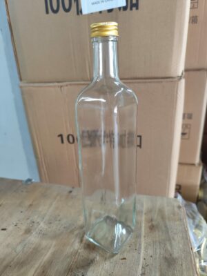 Bouteille 500ml carré - Carton 50 unités - Bouchon métal doré + stopper + capsules thermorétractable