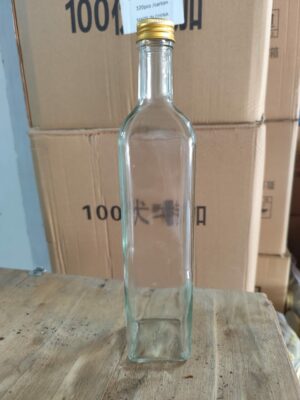Bouteille 750ml carré - Carton 35 unités - Bouchon métal doré + stopper + capsules thermorétractable