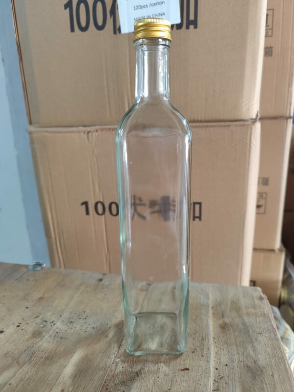 Bouteille 500ml carré - Carton 50 unités - Bouchon métal doré + stopper + capsules thermorétractable – Image 2